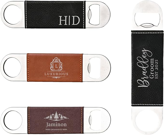 Personalized leather bottle opener. Wedding favors, anniversary souvenirs, Father's Day gifts