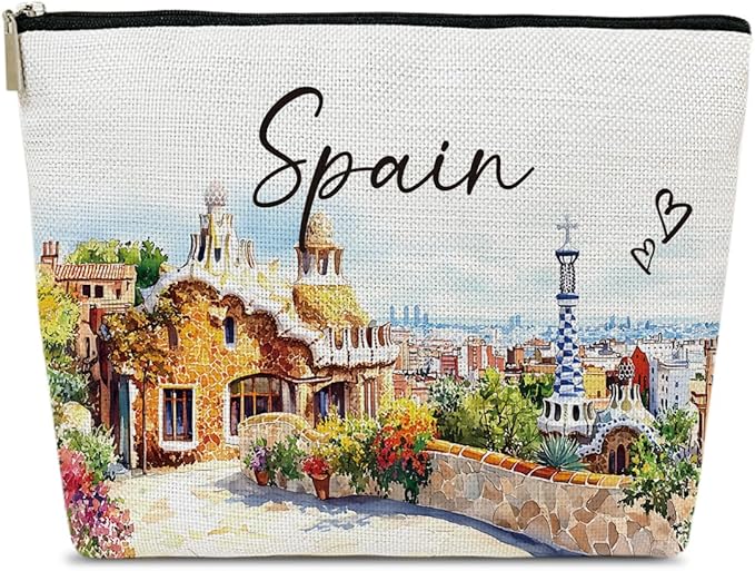 Spain Travelling Gift Makeup Bag, City Travel Cosmetic Bag for Purse, Watercolor Makeup Bags, Spain Souvenir, Trip Favors for Traveller Lovers, City Themed Organizer