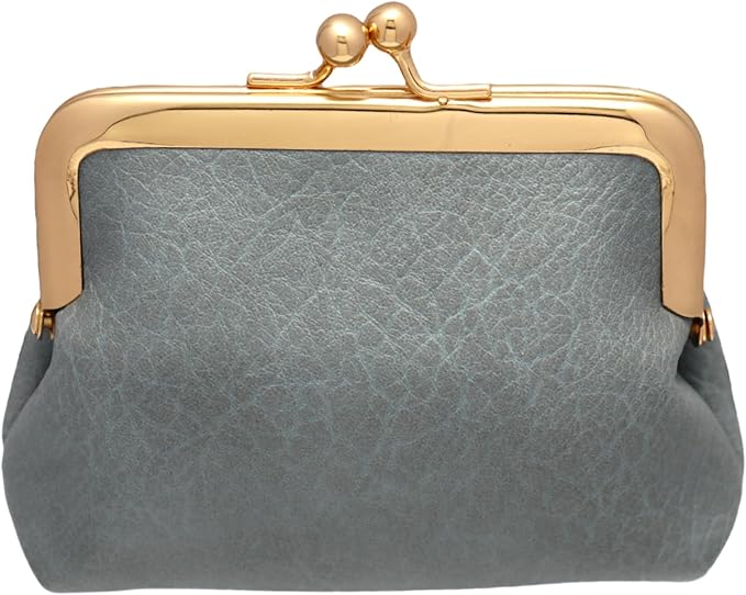 Coin Purse Vintage Bag Lock Wallet Buckle Kiss Lock change purse change holder wallet coin Leather coin wallet(B blue)
