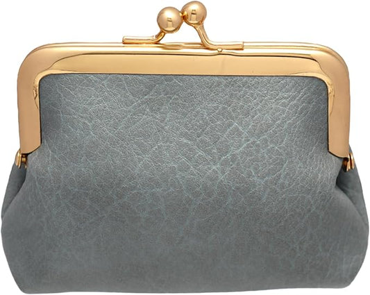 Coin Purse Vintage Bag Lock Wallet Buckle Kiss Lock change purse change holder wallet coin Leather coin wallet(B blue)