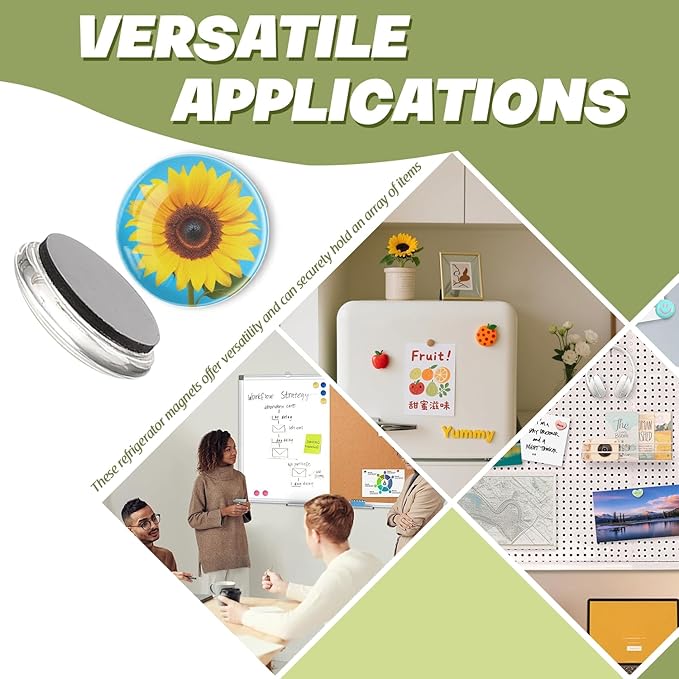Fridge Magnets 6 Pcs Sunflower Against Blue Background Round Strong Magnetic Glass Small Refrigerator Magnet,Home Decoration for Office Whiteboards,Classrooms,Cabinet and Dishwasher
