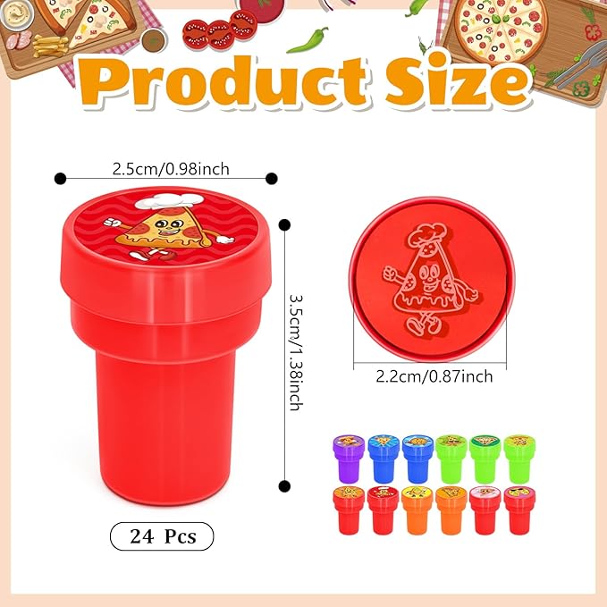 Cinrobiye 24 Pcs Pizza Party Stampers for Boys Girls,Pizza Birthday Favors, Food Themed Party Goodie Bag Fillers, Classroom Rewards, Carnival Prizes, Pinata Stuffers for BBQ Party Favors Gifts