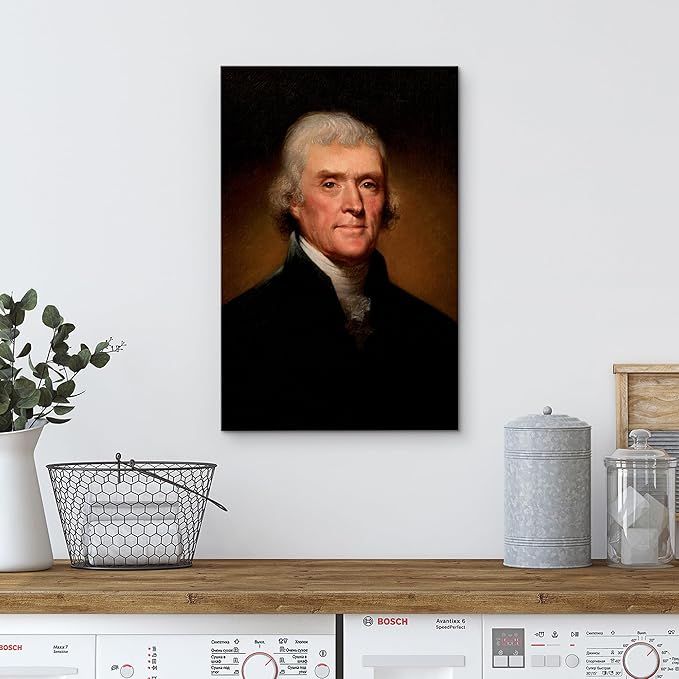 wall26 - Portrait of Thomas Jefferson by Rembrandt Peale (3rd President of The United States) - American Presidents Series - Canvas Wall Art Gallery Wrap Ready to Hang - 32x48 inches