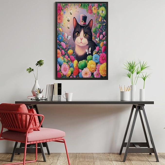 Wooden Puzzles 1000 Piece，Cat Portrait Themed Jigsaw Puzzles，Educational Games，Family Puzzles，Unique Gifts for Wall Art，Funny Puzzles，Stress Relief Games，Puzzle Games