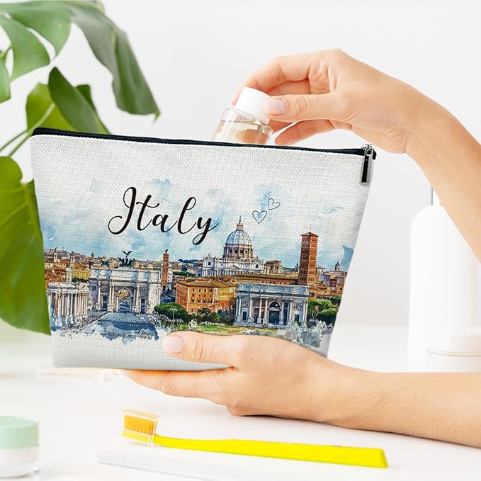 Italy Travelling Gifts Makeup Bag, Italy Souvenir, Watercolor Cosmetic Bag for Purse, Trip Gifts for Traveller, Travelling Lovers, City Themed Organizer