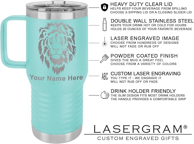 LaserGram 20oz Vacuum Insulated Travel Mug with Handle Widow Spider, Personalized Engraving Included (Teal)