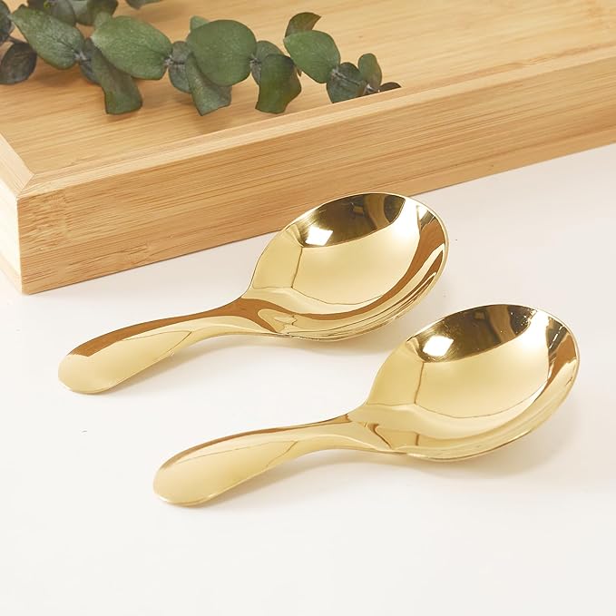 Gold Stainless Steel Short Handle Spoons 3 Pack Iridescent Round Dessert Spoons 304 Steel Mini Spoon Set for Coffee Ice Cream Tea Seasoning Rainbow （3.58 x 1.77Inch）