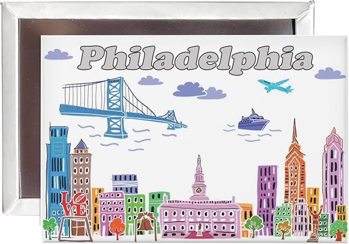 City Themed Artwork Magnet Collection by Beary Blu - Designed in The USA, Collectible Souvenirs Gifts 2.5" x 3.5" (Philadelphia)