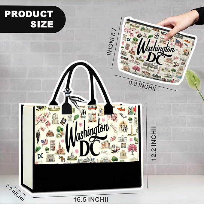 Boston Dallas Washington DC San Francisco Los Angeles China Travel Tote Bag Makeup Bag Set