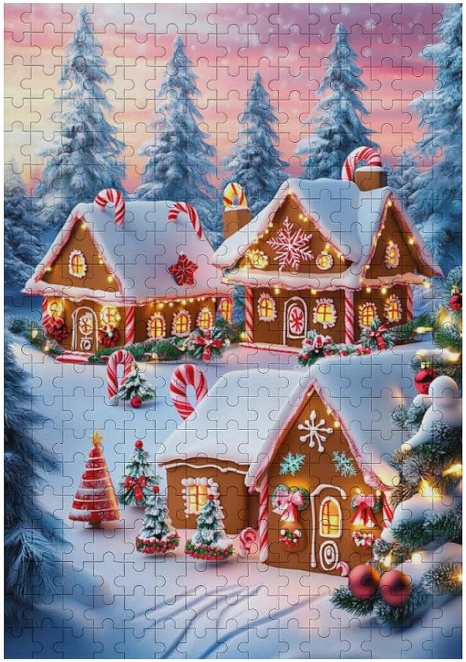 Wooden Puzzle - Christmas Gingerbread House and Candy Jigsaw Puzzles，Wooden Puzzles for Adults 300 Pieces Challenge Puzzles，Educational Games，Family Puzzles，Unique Gifts for Wall Art