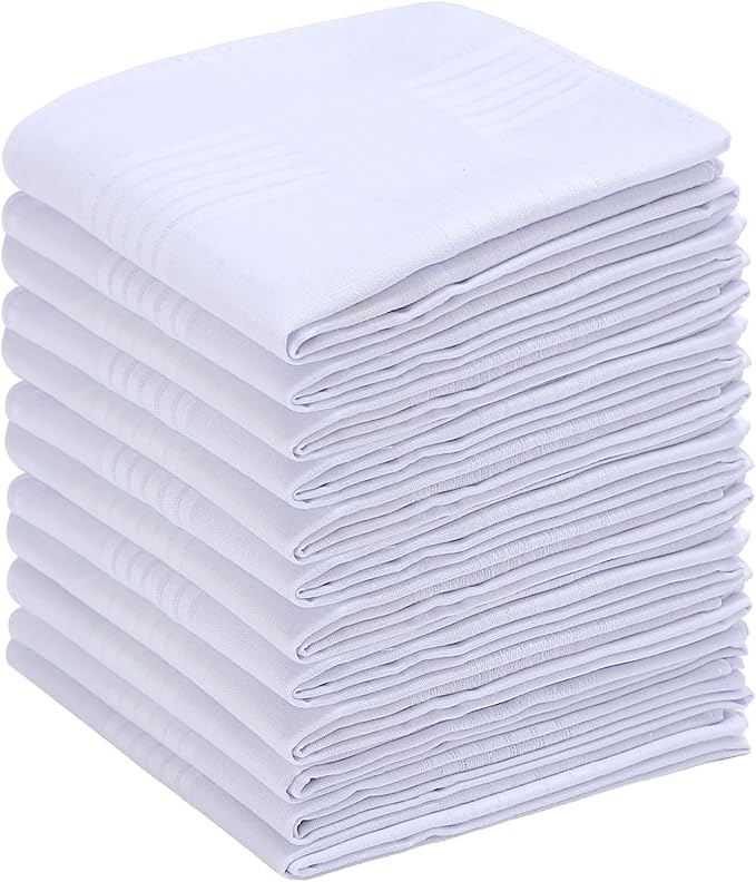 Men's Handkerchiefs 16 inches, 100% Cotton Handkerchiefs for Men, Soft White Hankies for Men