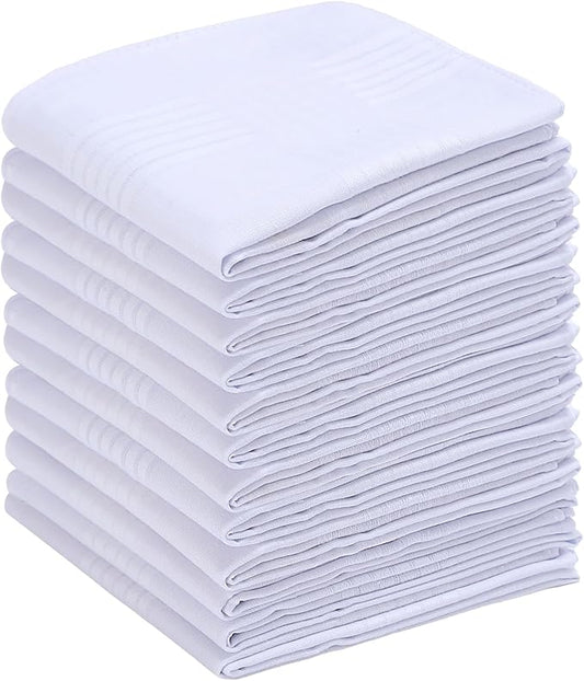 Men's Handkerchiefs 16 inches, 100% Cotton Handkerchiefs for Men, Soft White Hankies for Men