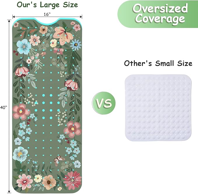 Bathtub Mat Non Slip, Bohemia Extra Long Bath tub Mat Shower Floor Mat with Suction Cups and Drain Holes for Adults Kids Elderly 40 X 16 Inch