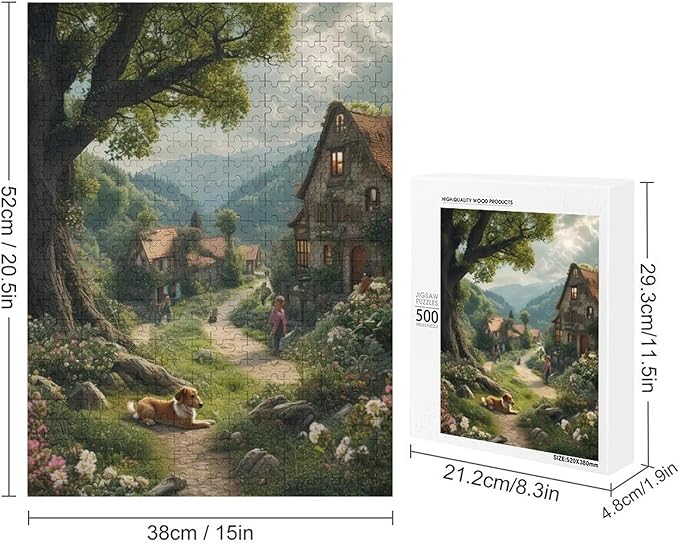 Puzzles for Adults 500 Pieces Wooden Jigsaw Puzzle - Rural Cottage Theme Puzzle，Party Games，Family Toys，Educational Puzzles，Stress Relief Wooden Puzzle，Gifts for Family，Colleagues and Friends