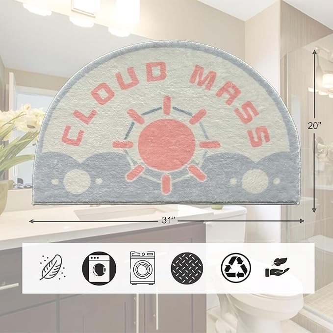 Washable Cute Bath Mat for Bathroom,31x20 Half Circle Non-Slip Small Bath Rugs, Absorbent Quick Dry Bath Mats, Plush Carpet for Bathtub, Boho Farmhouse Decor (Cloud Mass)