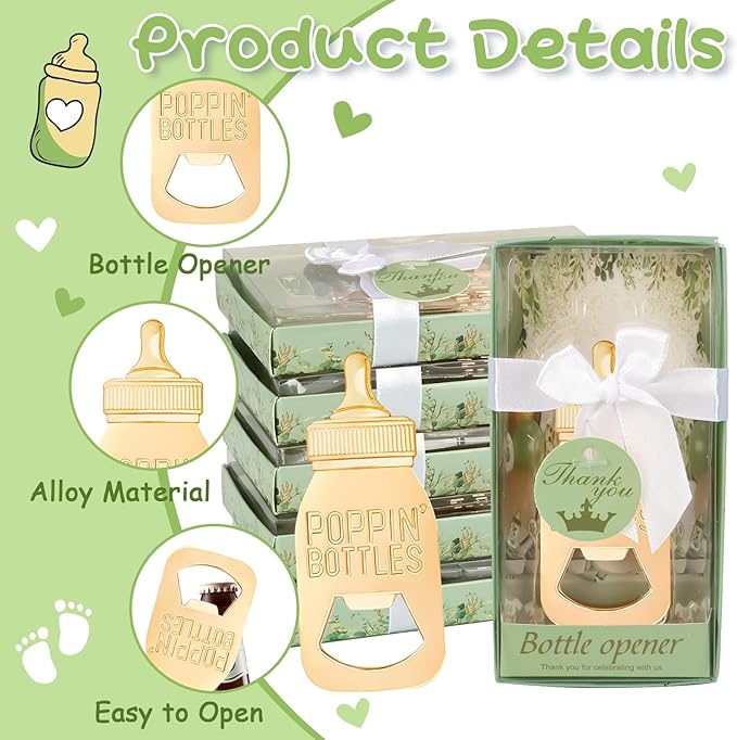 50Pack Poppin Bottle Openers for Baby Shower Favors Gifts Boy Baby Shower Return Gifts Decorations and Blue Souvenirs-Sage Green50