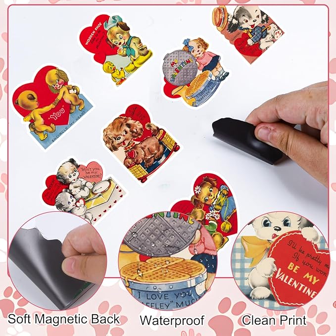 Valentine's Day Fridge Magnet Stickers - 24 Pcs Vintage Valentine's Day Heart Love Dog Refrigerator Magnet Valentine Fridge Stickers for Home Kitchen Office Cruise Locker Mailbox Door Decor