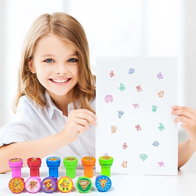 Cinrobiye 24 Pcs Pizza Party Stampers for Boys Girls,Pizza Birthday Favors, Food Themed Party Goodie Bag Fillers, Classroom Rewards, Carnival Prizes, Pinata Stuffers for BBQ Party Favors Gifts