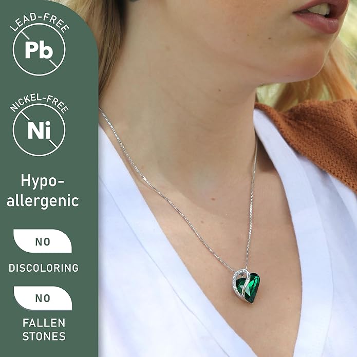 Leafael Valentine's Day Gift Necklaces for Women, Infinity Love Birthstone Heart Crystal Pendant, Birthday Anniversary Jewelry for Wife, Mom, and Her, Silver Plated, 18" + 2" Adjustable Chain