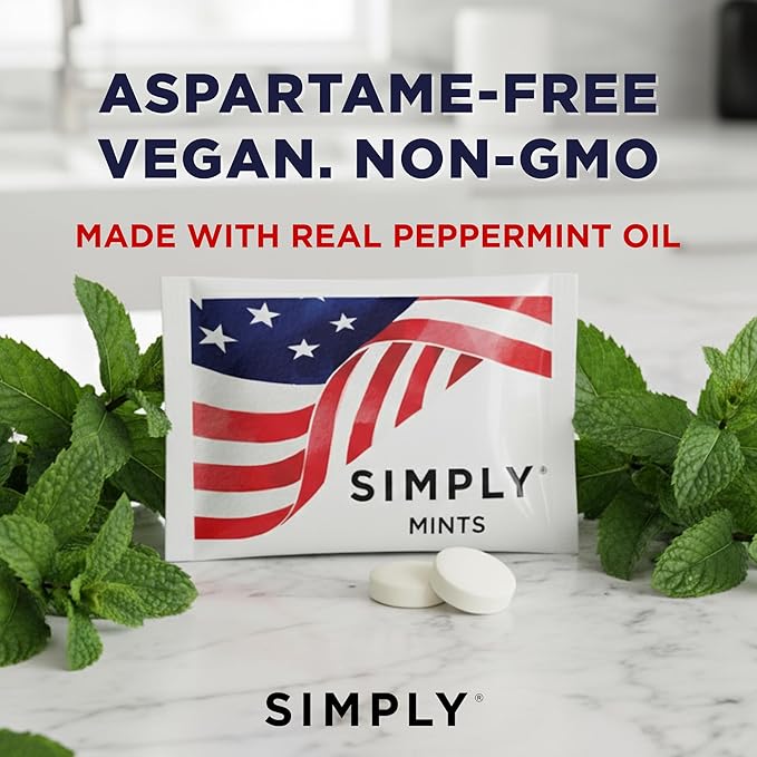 SIMPLY Peppermint "US FLAG" Individually Wrapped Breath Mints in Bulk, 50 Packets (2 per Packet) | Perfect for Office, School, Travel, Party Favors, Restaurants & Hospitality, Fourth of July