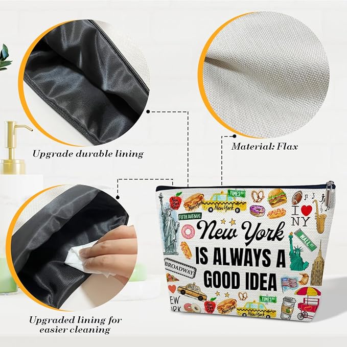 Funny New York Travel Makeup Bag, City Themed and Trip Gifts Favors, Travel Lover Gift for Women Her, Cosmetic Bag for Holiday Trip Vacation, New York Is Always A Good Idea