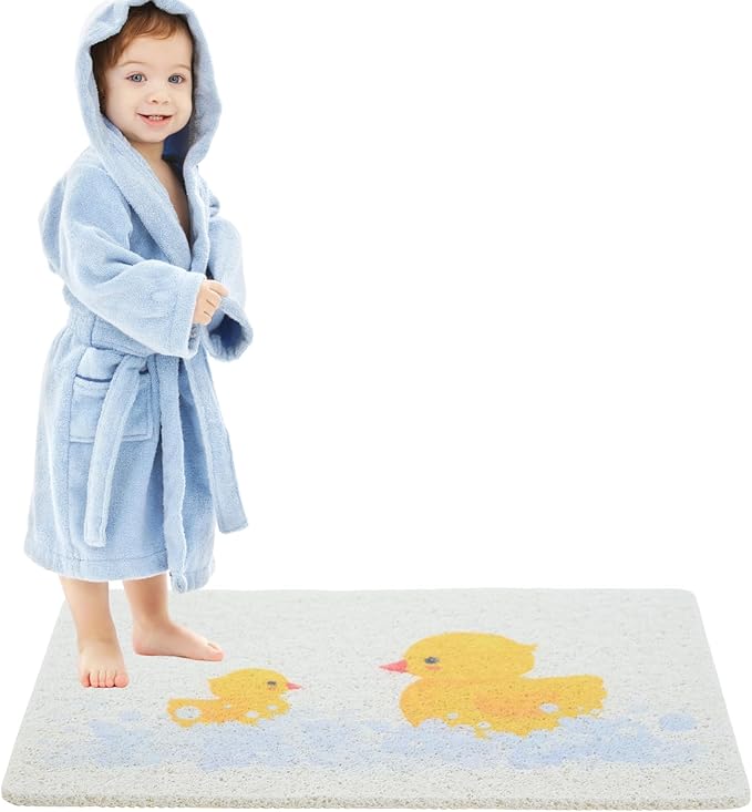 ENKOSI Loofah Non-Slip Shower and Bath Mat - Soft Cushioned Comfort - No Suction Cups for Smooth or Textured Tubs - Fast Draining - Safety for Bathroom, Family, Kids, and Elderly (24x16 Duck)
