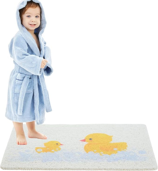 ENKOSI Loofah Non-Slip Shower and Bath Mat - Soft Cushioned Comfort - No Suction Cups for Smooth or Textured Tubs - Fast Draining - Safety for Bathroom, Family, Kids, and Elderly (24x16 Duck)