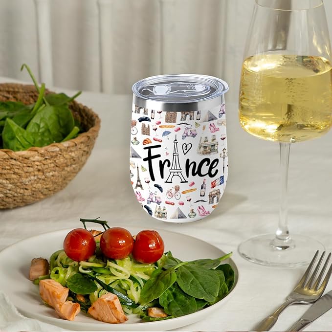 France Paris Travel Souvenir 12oz Insulated Cup with Lid Straw Wine Tumbler Double Wall Vacuum Insulated Travel Cup,Travel Weekender Gifts for Women Men Sister Bestie Girl Christmas Birthday Halloween