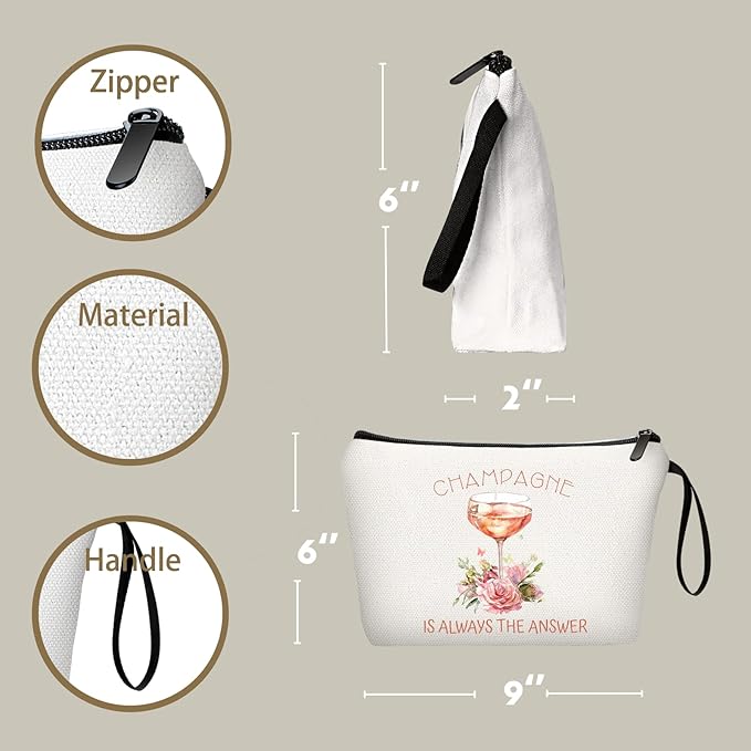 Champagne Gift Funny Unique Birthday Drink Accessories for Women Female Coworker Friend Her Bachelorette Bartender Mixologist Alcohol Lover Small Makeup Cosmetic Bag Valentine's day