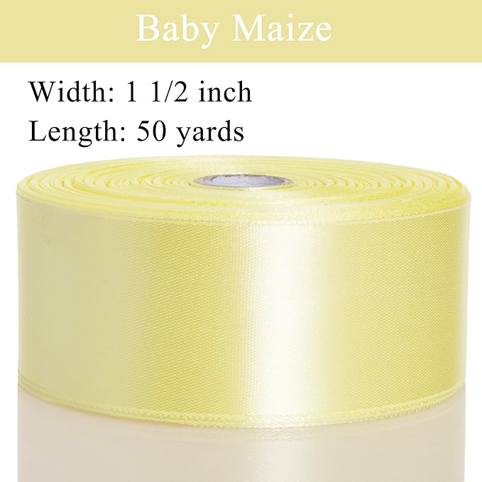 1 1/2 Inch Baby Maize Solid Satin Ribbon, 50 Yards Craft Fabric Ribbon for Gift Wrapping Floral Bouquets Wedding Party Decoration