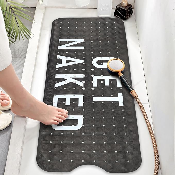 Bathtub Mat Non Slip, Get Naked Extra Long Bath tub Mat Shower Floor Mat with Suction Cups and Drain Holes for Adults Kids Elderly 40 X 16 Inch