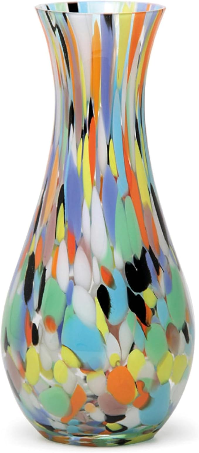Ca D Oro Colored Glass Vase Confetti Effect Hand Blown Murano-Style Art Glass for Flower, Room Decoration and Centerpiece - Model Nº 83