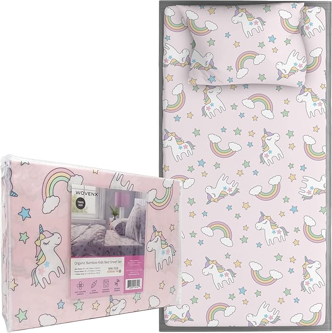 Kids 100% Viscose Derived from Bamboo Sheet Set | Twin or Full Size Fitted Bed Sheets | Oeko-Tex Certified | Cute Toddler Bedding for Girls & Boys Unicorn Twin