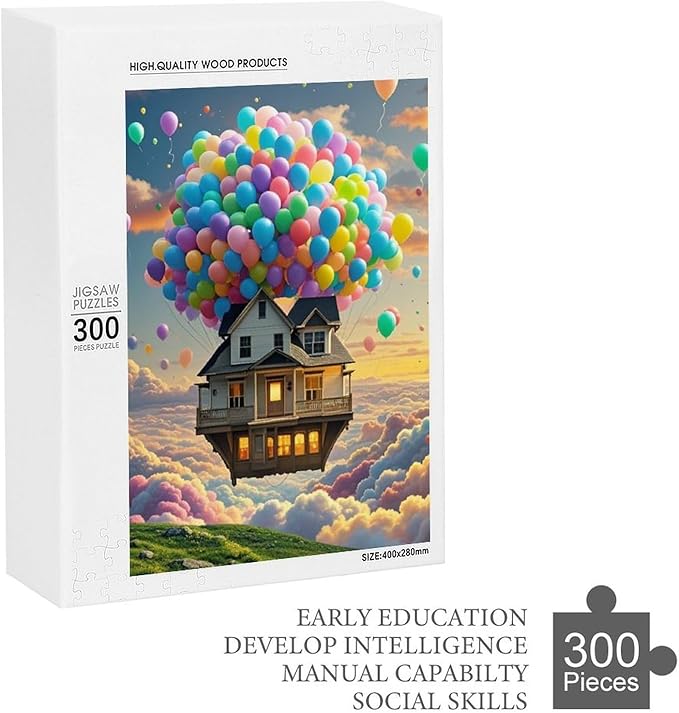 Wooden Puzzle - Floating House Jigsaw Puzzles，Wooden Puzzles for Adults 300 Pieces Challenge Puzzles，Educational Games，Family Puzzles，Unique Gifts for Wall Art