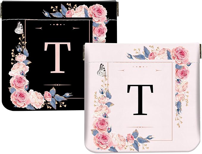 2Pcs Initial Letter PU Leather Small Squeeze Coin Purse Pouch Mini coin Bag Unique And Cute Wallet Cosmetic Bags For Women Girls Men Change Bag Letter T