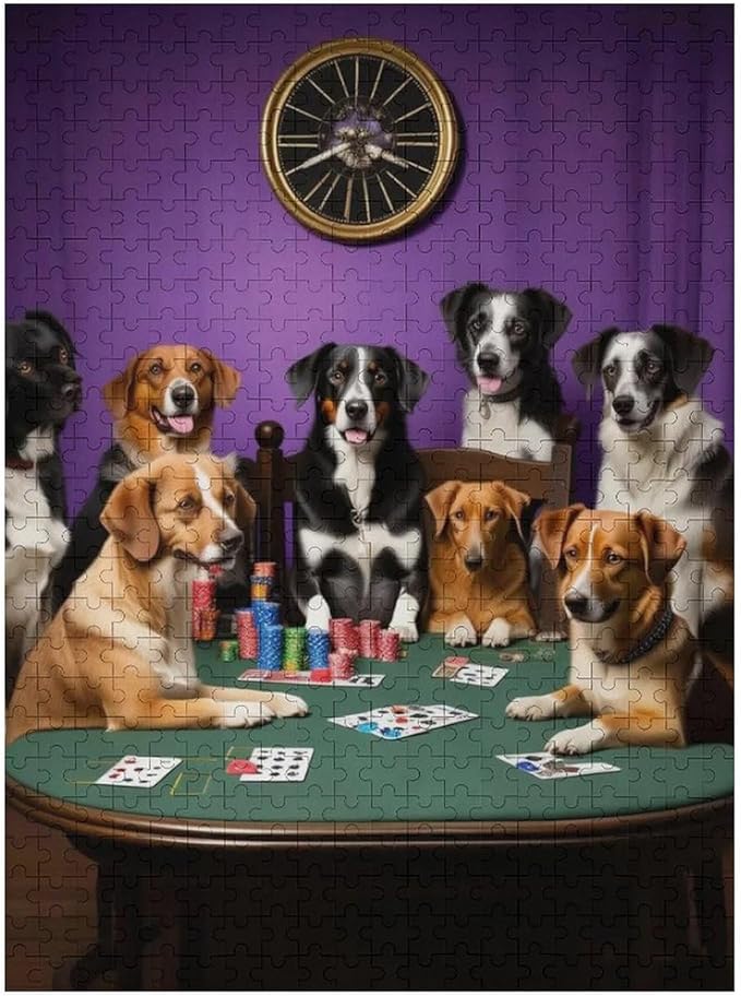 Wooden Puzzle - Dogs Playing Poker Jigsaw Puzzles，Wooden Puzzles for Adults 500 Pieces Challenge Puzzles，Educational Games，Family Puzzles，Unique Gifts for Wall Art