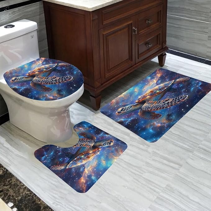 Sea Turtle Shower Curtain - 4 Pcs Kids Bathroom Set Under The Sea Shower Curtain Turtle Shower Curtains for Bathroom Sea Turtle Themed Bathroom Decor with Rug,Toilet Cover and Bath Mat with 12 Hooks