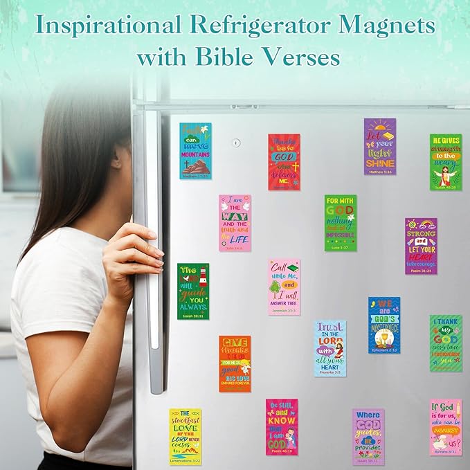 Blosssound 60 Pcs Inspirational Christian Magnets with Bible Verses Religious Refrigerator Magnet Motivational Quotes Fridge Scripture Positive Gifts for Home Office School Locker Decor(Colorful)