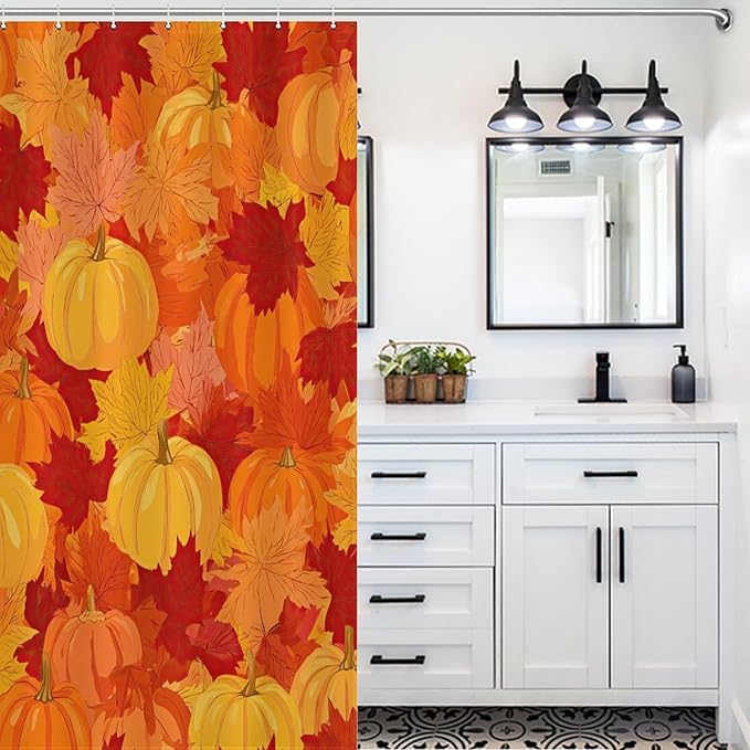 Autumn Pumpkins Fall Thanksgiving Shower Curtain Waterproof Washable Fabric Bathroom Shower Curtains for Bathroom Decorations Home Indoor Decor 47x72Inch
