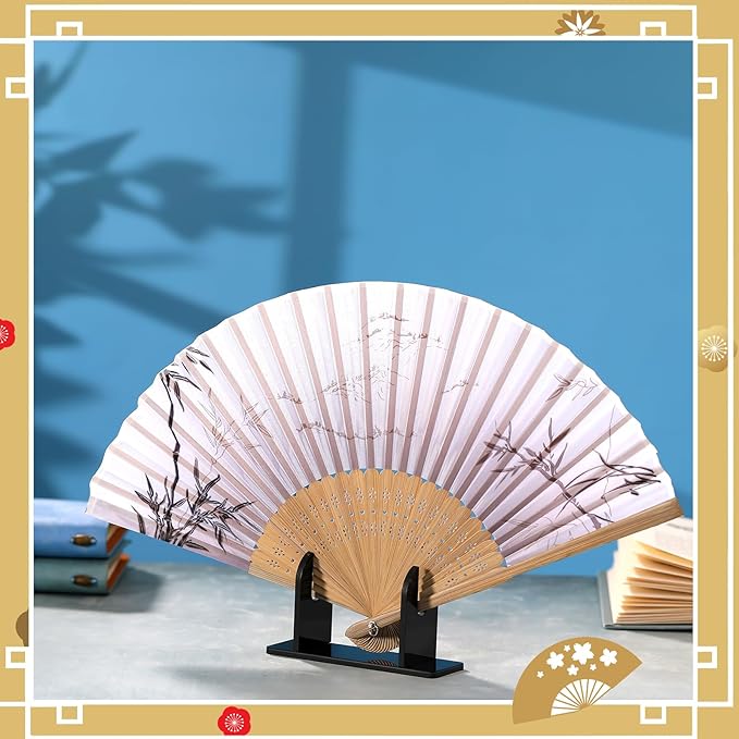 Roowest 8 Pcs Acrylic Fan Display Stand Folding Japanese Chinese Hand Fan Stand Easel Foldable Handheld Display Base Organizer (Black)