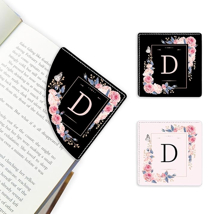 2 Pack A-Z Leather Book Corner Bookmark, Durable Handmade Reading Accessories - Gifts for Readers, Women, Men, Teachers, Students D