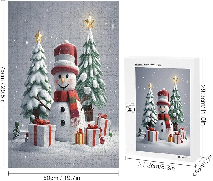 Wooden Puzzles for Adults 1000 Pieces, Christmas Winter Snowman, Each Piece is Unique and Perfectly Put Together, are Special Home Decorations, Fun Puzzles, Party Games, Family Toys