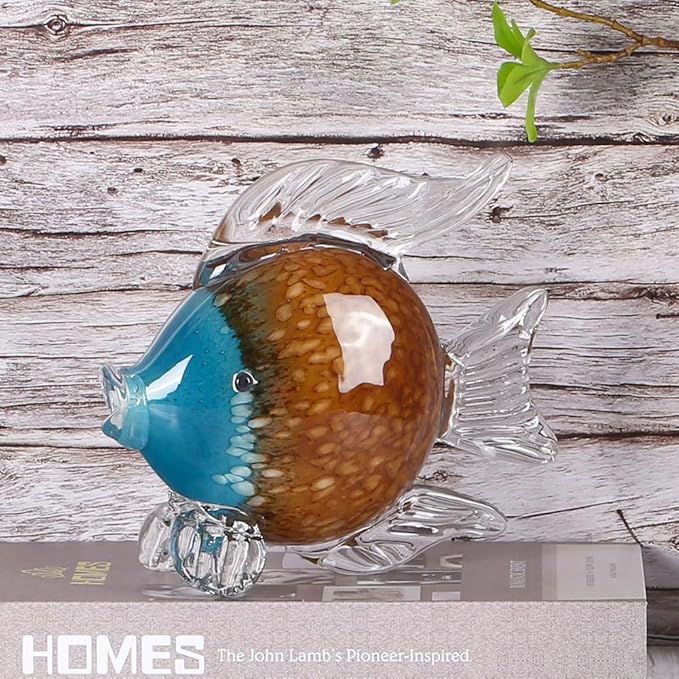 QIANLING Glass Fish Figurines - Coastal Home Decor, Modern Ocean Centerpieces for Living Room, Dining Area, Bathroom, Office, Coffee Table, Beach House, Nautical, Seaside, Entrance, Shelf Display