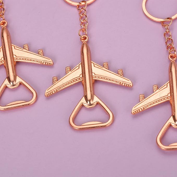 50PCS Rose Golden Airplane Bottle Opener Keychains for Wedding or Bridle Shower Favors,Baby Shower Gifts, Souvenirs to Guests Bluk