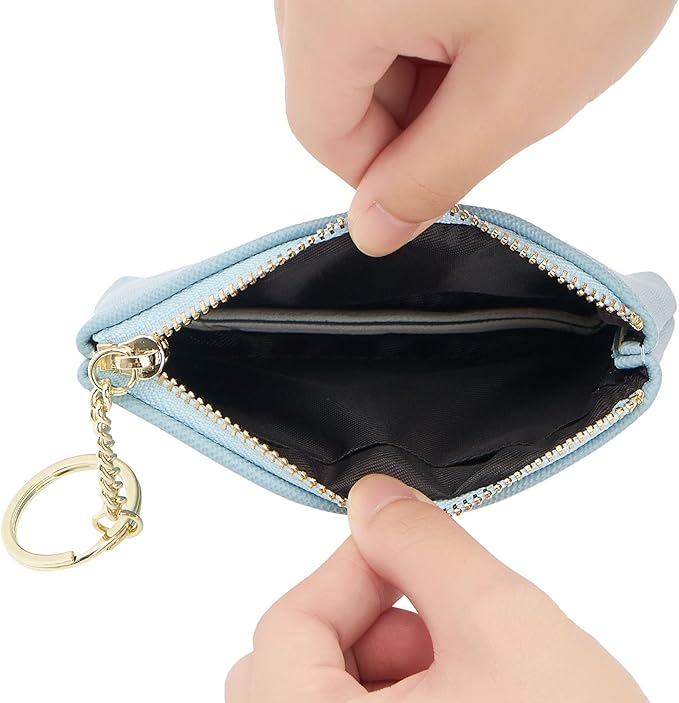 WOZEAH Artificial Leather Coin Purse Change Purse With Key Chain Ring Zipper For Men Women (Blue)