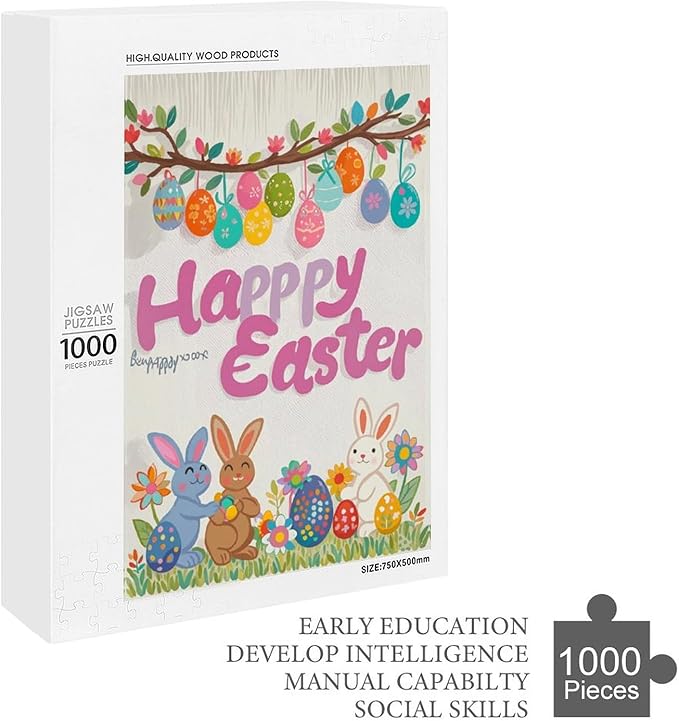 Wooden Puzzle - Easter and The Rabbit Jigsaw Puzzles，Wooden Puzzles for Adults 1000 Pieces Unique Gifts for Wall Art，Challenge Puzzles，Educational Games，Family Puzzles