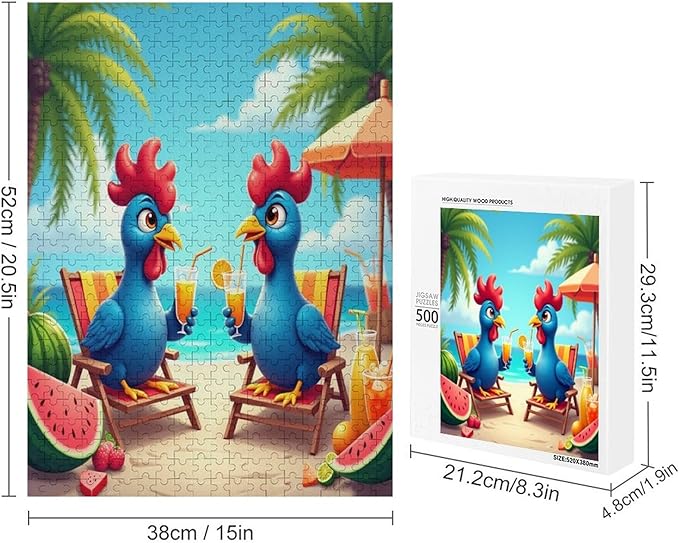 Jigsaw Puzzles for Adults 500 Piece - Cartoon Seaside Holiday Chicken Wooden Puzzles, Family Puzzles，Educational Games，Challenge Puzzles Puzzle Games