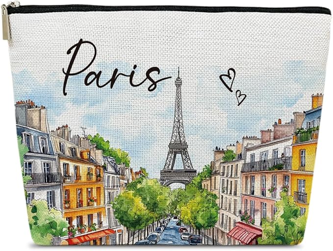 Paris Travelling Gift Makeup Bag, City Travel Cosmetic Bag for Purse, Watercolor Gifts, Paris Souvenir, Trip Favors for Traveller, Travelling Lovers, City Themed Organizer