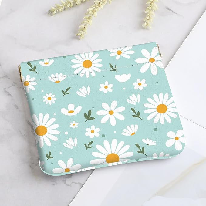 2Pcs PU Leather Small Squeeze Coin Purse Pouch Mini coin Bag Unique And Cute Wallet Cosmetic Bags Change Bag For Women Girls Men （Blue and Pink Flowers 3