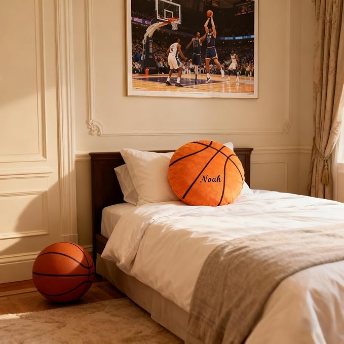 Personalized Name Basketball Pillow Custom Name Basketball Pillow for Boys Girls Customized for Basketball Fans Kids Birthday Sports Room Decore Game Day Sofa Cushion